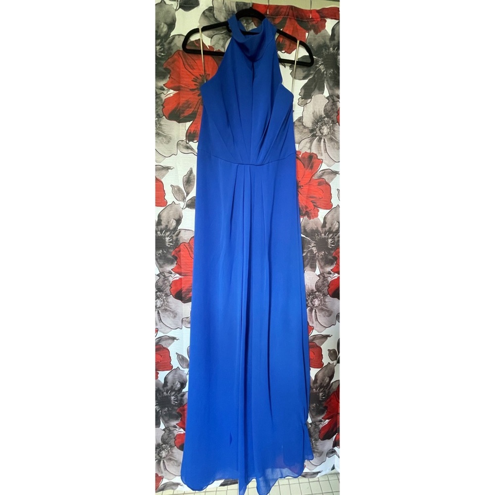 Monique Lhuiller Royal Blue Halter Bridesmaids Gown